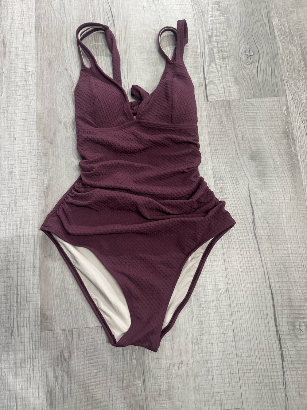 Cupshe Deep Plum Textured Ruched One-Piece Swimsuit